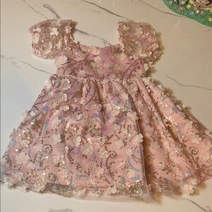 Pink Sequin Floral Dress